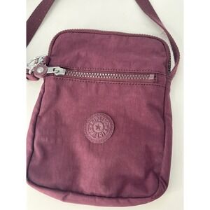 Kipling Crossbody Bag With Shoulder Strap Maroon Front Zip Purse